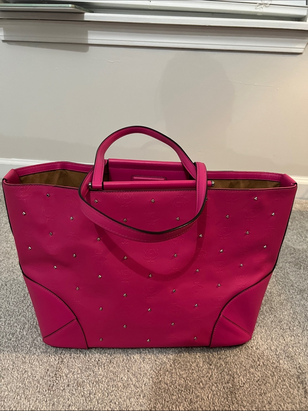 MCM Fuchsia Studded Embossed Tote